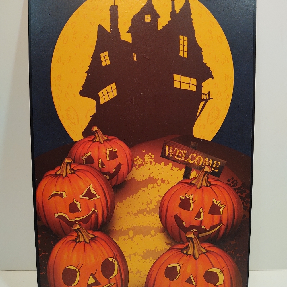 New Metal Tin Halloween Sign "welcome"